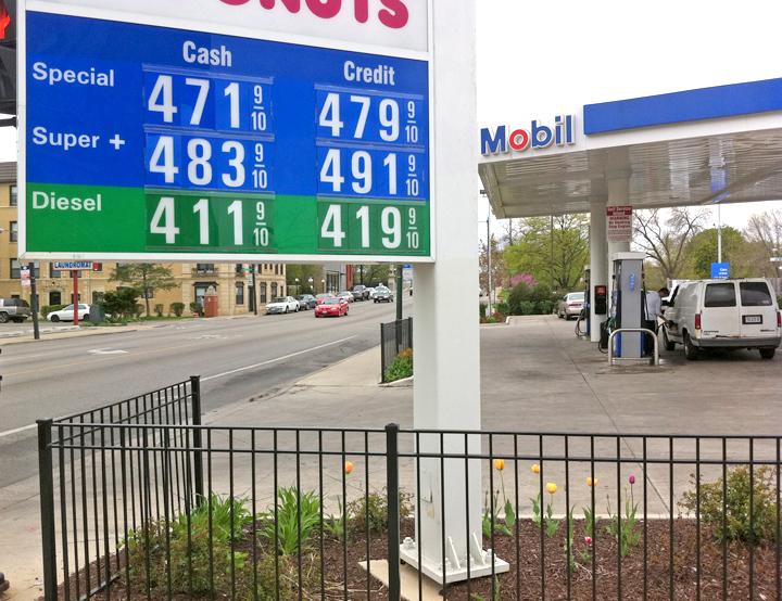 A Mobil station in Chicago where average gas prices at the pump have been highest in the country