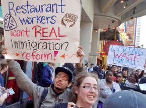 Marching on May Day in New York City