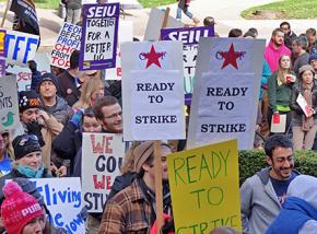 Grad employees at the University of Oregon and their supporters rally for a fair contract