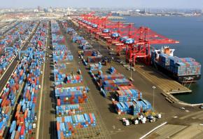 Containers stacked up at the Port of Long Beach