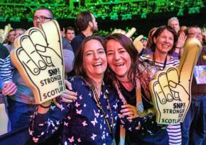 Scottish National Party supporters rally in Glasgow