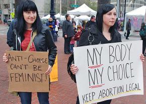 Abortion rights activists in San Francisco protest the protect the right to choose