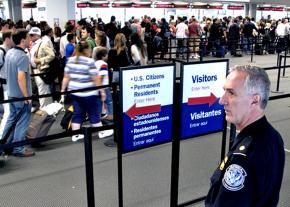 In line for customs at the airport